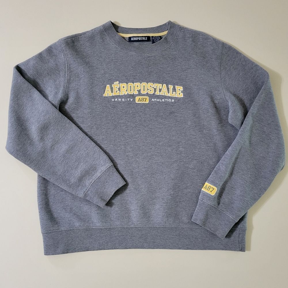 Aeropostale Women's Grey Crewneck Logo Sweatshirt with Long Sleeves